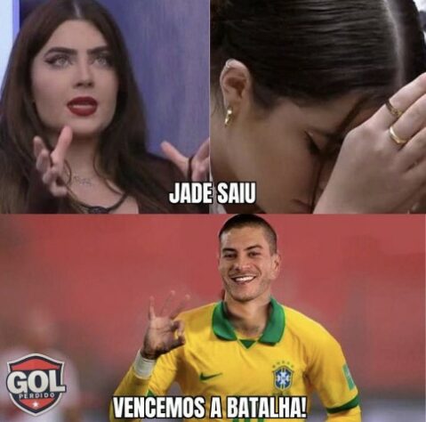 Paredão entre Jade Picon e Arthur Aguiar no BBB foi prato cheio para memes relacionados ao futebol.