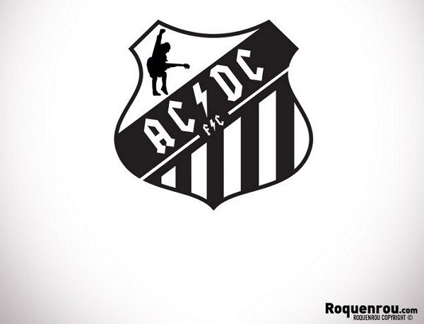 Clubes misturados com bandas de rock: Santos e AC/DC.