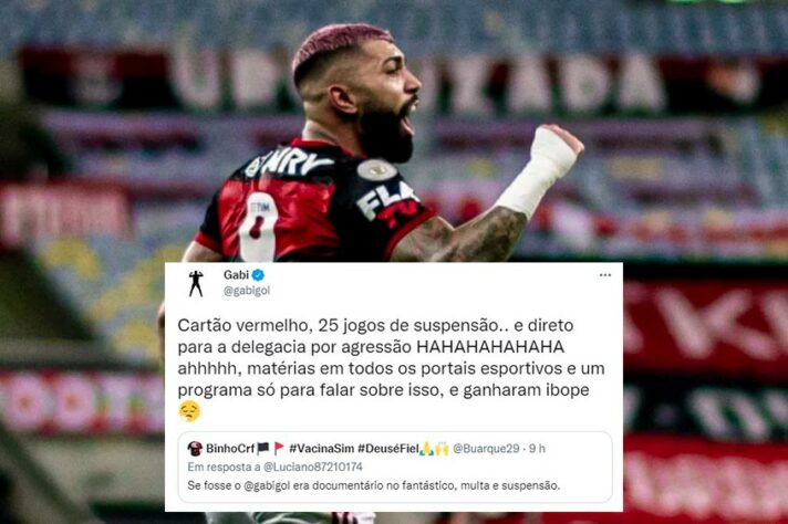 Tudo começou quando Gabigol comentou com ironia o tweet de um torcedor que se referia a um lance do jogo entre Atlético-MG e Coritiba no fim de semana. Na ocasião, Hulk deu um pontapé por trás no adversário e acabou tomando apenas amarelo.