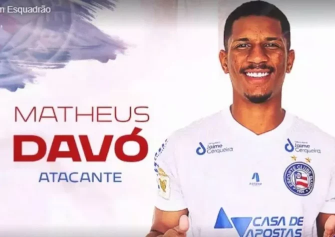 FECHADO - O Bahia anunciou a chegada do atacante Matheus Davó, que foi emprestado pelo Corinthians e fica no Esquadrão de Aço até o fim do ano. 