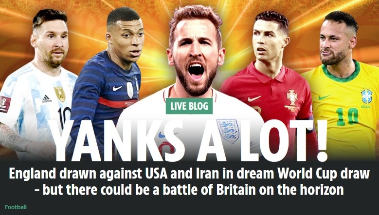 O 'The Sun', da Inglaterra, fala em "Copa do Mundo dos sonhos", mas ressalta possibilidade da Seleção enfrentar Escócia ou País de Gales.