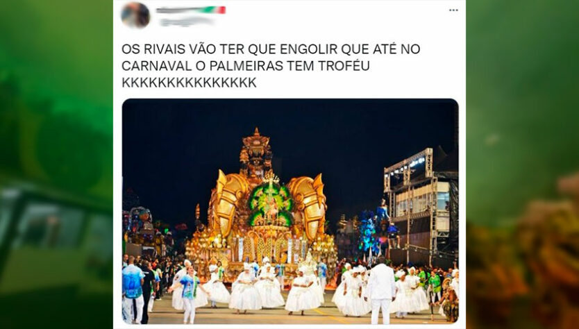 Na mesma semana em que viu o time golear o Corinthians em campo, palmeirenses comemoram título da Mancha Verde no Carnaval de São Paulo.