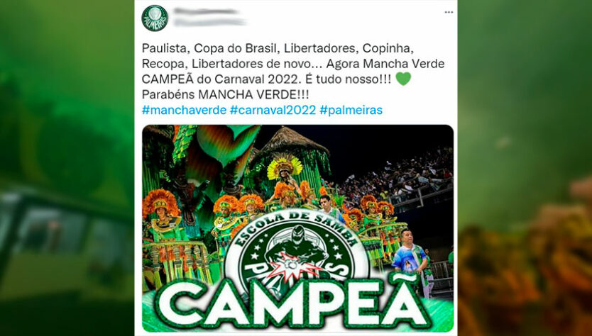 Na mesma semana em que viu o time golear o Corinthians em campo, palmeirenses comemoram título da Mancha Verde no Carnaval de São Paulo.
