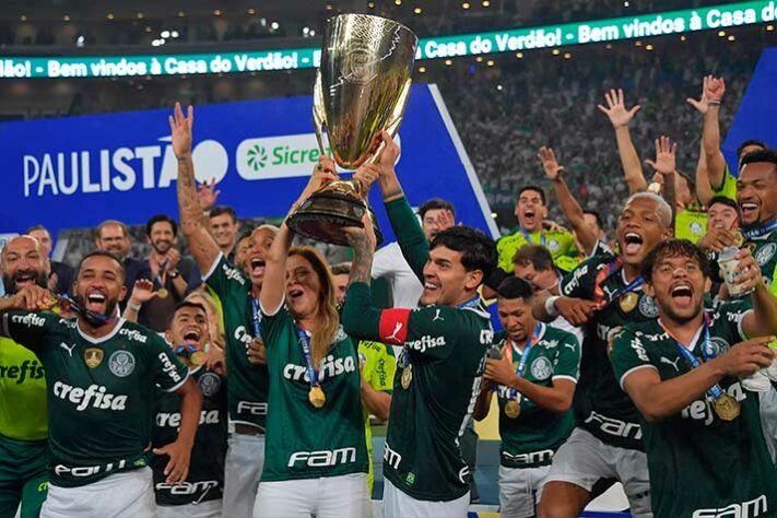 Sao Paulo, Brazil. 03rd Apr, 2022. SP - Sao Paulo - 03/04/2022 - PAULISTA  2022 FINAL, PALMEIRAS X SAO PAULO - Jogadores do Palmeiras comemoram titulo  de campeao apos partida contra o