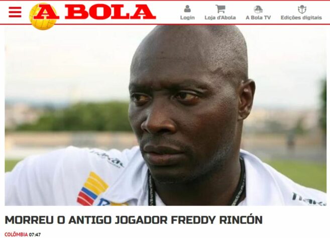 Em Portugal, o jornal "A Bola", de Lisboa, foi mais um a lembrar da trajetória de Rincón na seleção da Colômbia.