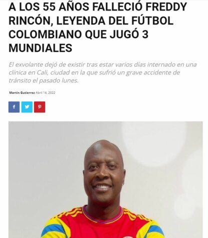 No Chile, o "La Nación" destacou o fato de Rincón ter disputado três Copas do Mundo, além de chamá-lo de "lenda".