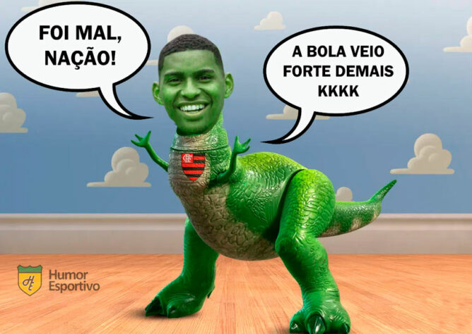 Goleiro rubro-negro não evitou o gol de Nino Paraíba em falta cobrada nos minutos finais da partida e acabou sendo eleito o vilão do empate contra o Ceará. Jorge Jesus e Paulo Sousa também protagonizaram memes após o apito final. (Por Humor Esportivo)