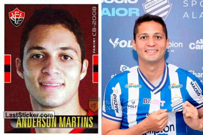 Anderson Martins no álbum do Campeonato Brasileiro de 2008 com a camisa do Vitória. Com 34 anos, ele disputa a Série B do Brasileirão pelo CSA.