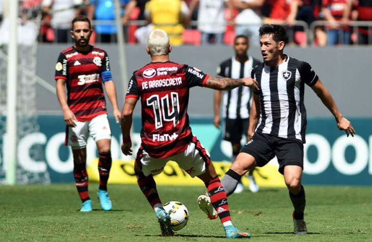 O Flamengo perdeu para o Botafogo por 1 a 0 neste domingo. O Rubro-Negro controlou a partida e teve um gol com Gabigol, que foi anulado pelo VAR. Porém, o rival foi efetivo e matou o jogo. Confira as notas de cada jogador.