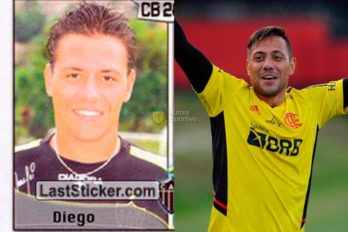 Diego Alves no álbum do Campeonato Brasileiro de 2005 com a camisa do Atlético-MG. Com 36 anos, ele disputa a Série A do Brasileirão pelo Flamengo.