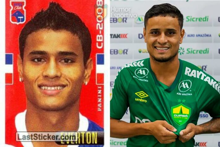 Éverton no álbum do Campeonato Brasileiro de 2008 com a camisa do Paraná. Com 33 anos, ele disputa a Série A do Brasileirão pelo Cuiabá.