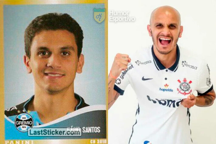 Fábio Santos no álbum do Campeonato Brasileiro de 2010 com a camisa do Grêmio. Com 36 anos, ele disputa a Série A do Brasileirão pelo Corinthians.