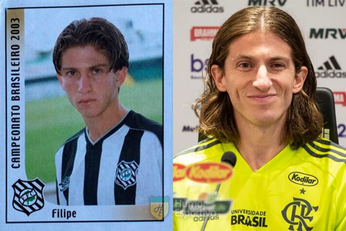 Filipe Luís no álbum do Campeonato Brasileiro de 2003 com a camisa do Figueirense. Com 36 anos, ele disputa a Série A do Brasileirão pelo Flamengo.