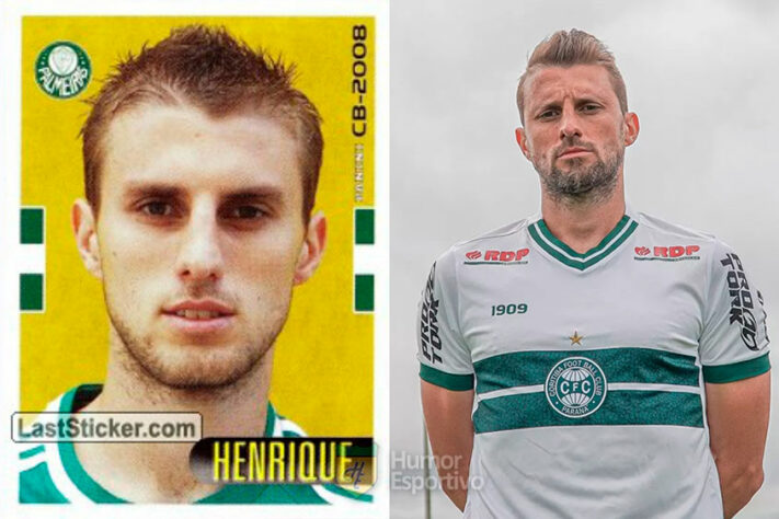 Henrique no álbum do Campeonato Brasileiro de 2008 com a camisa do Palmeiras. Com 35 anos, ele disputa a Série A do Brasileirão pelo Coritiba.