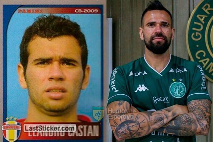 Leandro Castán no álbum do Campeonato Brasileiro de 2009 com a camisa do Barueri. Com 35 anos, ele disputa a Série B do Brasileirão pelo Guarani.