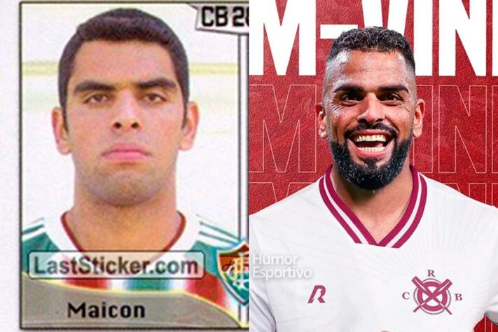 Maicon no álbum do Campeonato Brasileiro de 2005 com a camisa do Fluminense. Com 36 anos, ele disputa a Série B do Brasileirão pelo CRB.