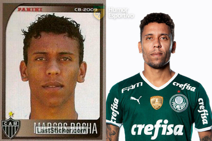 Marcos Rocha no álbum do Campeonato Brasileiro de 2009 com a camisa do Atlético-MG. Com 33 anos, ele disputa a Série A do Brasileirão pelo Palmeiras.