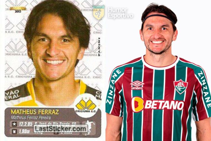 Matheus Ferraz no álbum do Campeonato Brasileiro de 2013 com a camisa do Criciúma. Com 37 anos, ele disputa a Série A do Brasileirão pelo Fluminense.