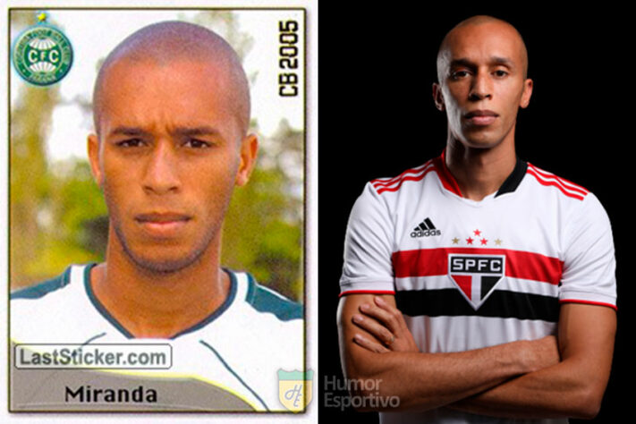 Miranda no álbum do Campeonato Brasileiro de 2005 com a camisa do Coritiba. Com 37 anos, ele disputa a Série A do Brasileirão pelo São Paulo.