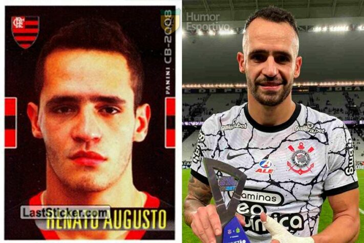 Renato Augusto no álbum do Campeonato Brasileiro de 2008 com a camisa do Flamengo. Com 34 anos, ele disputa a Série A do Brasileirão pelo Corinthians.