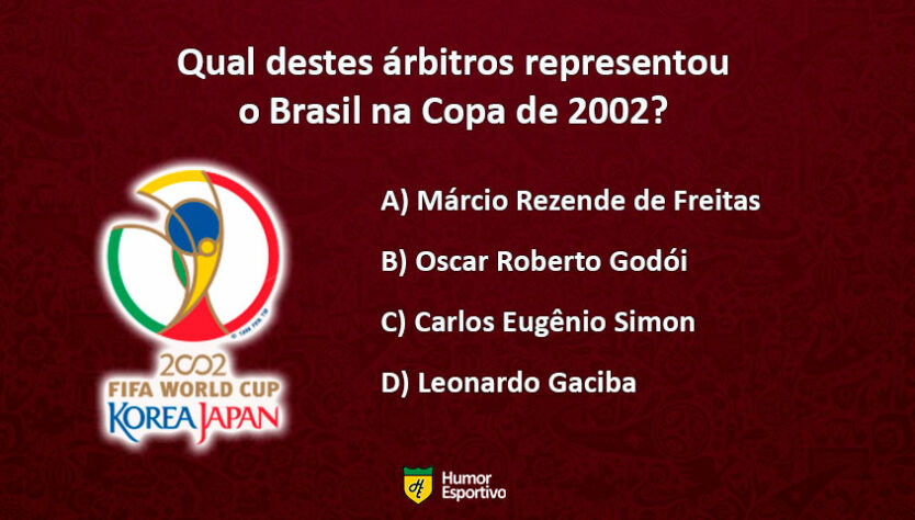 Teste seu conhecimento sobre a Copa do Mundo 2002, ano do penta do Brasil. Qual a resposta correta?