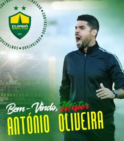 FECHADO - O Cuiabá anunciou a contratação do técnico português António Oliveira, de 39 anos, que estava no Benfica B e foi treinador do Athletico Paranaense em 2021.