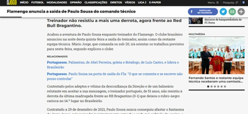 O Jogo explicou a fase ruim que o Rubro-negro vivia com Paulo Sousa após nova derrota no Brasileirão.