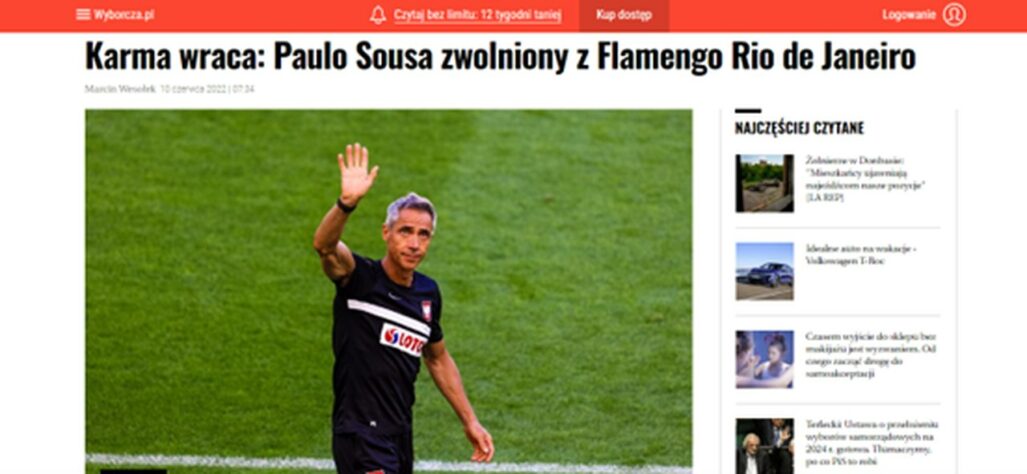 Wyborcza: Retorno do Karma: Paulo Sousa é demitido do Flamengo.
