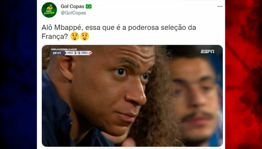 França e Mbappé sofrem com zoeiras após derrota por 2 a 1 para a Dinamarca.