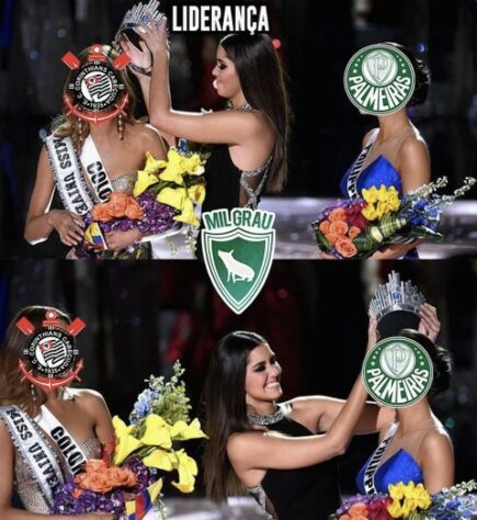 Disputa entre Palmeiras e Corinthians pela liderança do Brasileirão rende memes nas redes sociais.