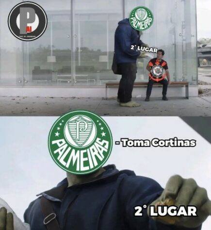 Disputa entre Palmeiras e Corinthians pela liderança do Brasileirão rende memes nas redes sociais.