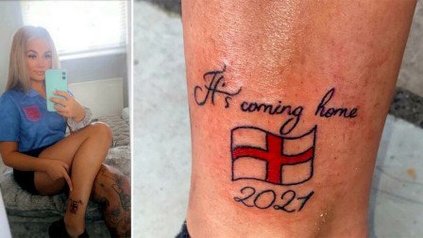 Courtney Harrison fez uma tatuagem por impulso após a Inglaterra golear a Dinamarca nas quartas de final da Euro 2020. Porém, os ingleses acabaram ficando com o vice para a Itália.