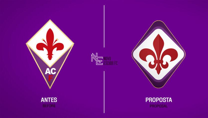 Novo Escudo FC: a proposta de mudança para a Fiorentina. O clube italiano, inclusive, já atualizou recentemente o escudo mostrado à esquerda.