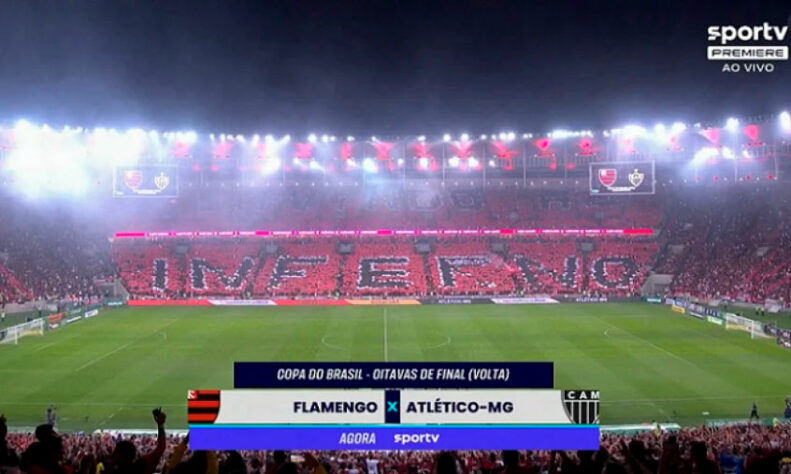 A torcida do Flamengo deu show e empurrou o time rumo a uma vitória espetacular diante do Atlético-MG, na noite desta quarta-feira, no Maracanã. Porém, nem mesmo o espetáculo nas arquibancadas impediu que o rubro-negro virasse piada nas redes sociais. Antes do jogo, os rivais não perderam tempo e ironizaram o mosaico com a frase "Bem-vindo ao inferno". Segundo eles, a palavra "inferno" acabou virando "infepno".