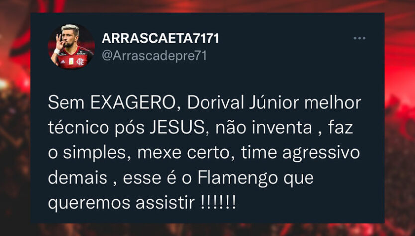 Torcedores enaltecem Dorival Júnior e jogadores rubro-negros nas redes sociais.