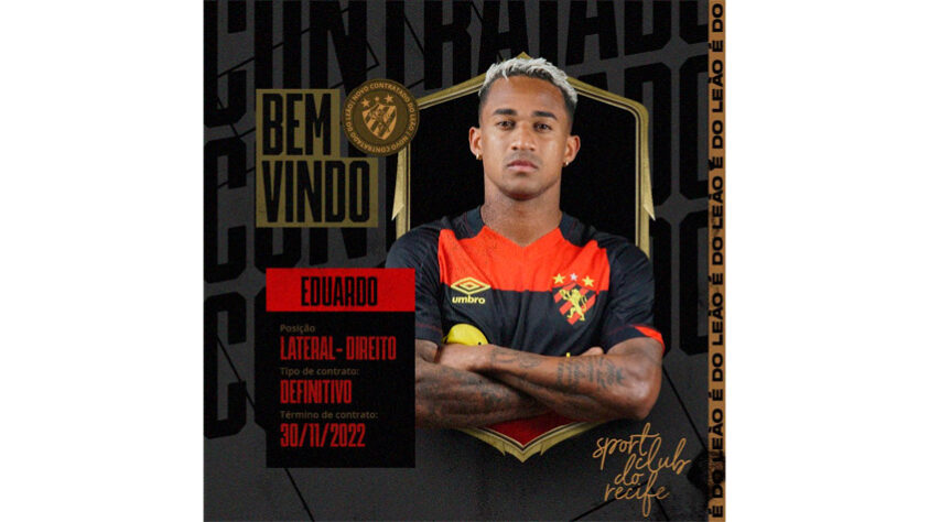 FECHADO - O lateral-direito Eduardo é o novo reforço do Sport. O jogador assinou acordo com a equipe até o fim desta temporada.