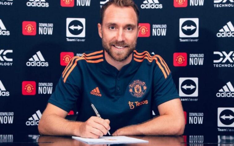 O Manchester United tem 59,5 milhões de seguidores no Instagram. Em julho, o clube contratou o zagueiro Lisandro Martínez e o meia Christian Eriksen (foto).