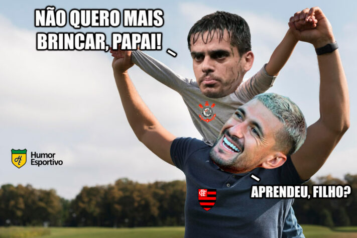 Com gol de Pedro, equipe de Dorival Júnior voltou a vencer o Corinthians e avançou para as semifinais da Libertadores., Nas redes sociais, rivais tiraram sarro do Timão. Confira os melhores memes! (Por Humor Esportivo)