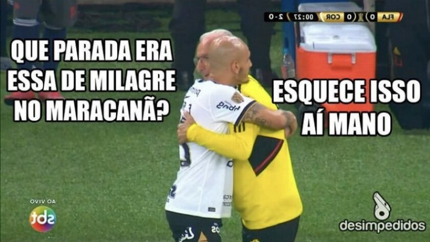 Web faz memes com vitória do Flamengo e eliminação do Corinthians da Libertadores.