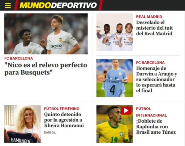 O Mundo Deportivo (Espanha) salientou o fato do Raphinha, atleta do Barcelona, ter marcado dois gols na goleada.