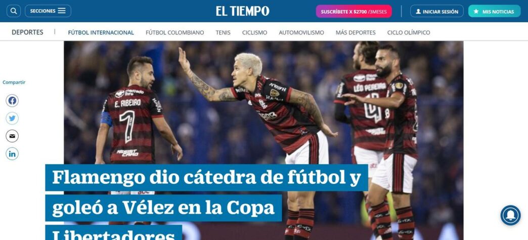 Na Colômbia, o El Tiempo afirmou que o Flamengo deu uma "aula de futebol".