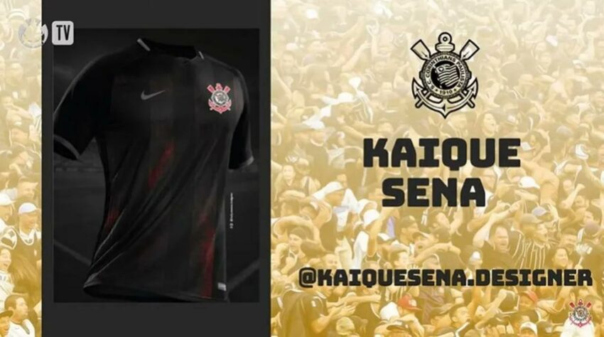 Modelo Kaique Sena - Minha camisa foi inspirada no sangue corinthiano, o sangue que corre em prol do Corinthians. Aquelas manchas vermelhas representam o sangue do Corinthians, aquilo que o torcedor tanto pede nos jogos, o sangue no olho e a força de vontade.