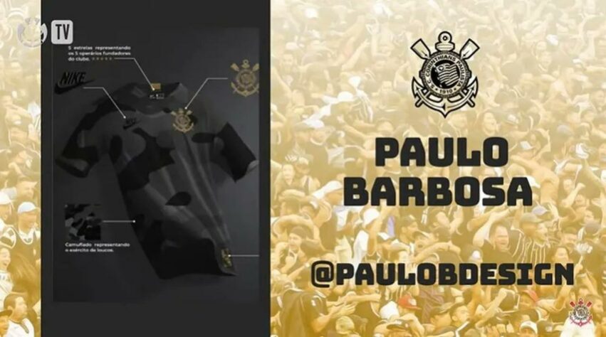 Modelo Paulo Barbosa - Eu quis desmistificar essa coisa do camuflado e trazer para a nossa torcida e para o nosso time aquela coisa do guerreiro, porque a gente sabe que todo jogo os nossos guerreiros entram em campo. Quero que essa camisa represente todo mundo, espero que todo mundo goste.