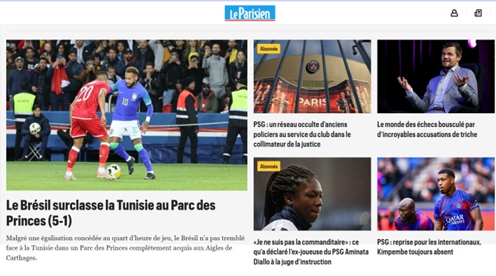 O Le Parisien (França) reportou a vitória da Seleção Brasileira e, minutos mais tarde, soltou uma matéria relatando que, com o Neymar no topo, o Brasil não tem ninguém.