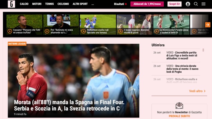 A Gazzetta dello Sport (Itália) colocou o vídeo do episódio de racismo na parte superior da sua capa.