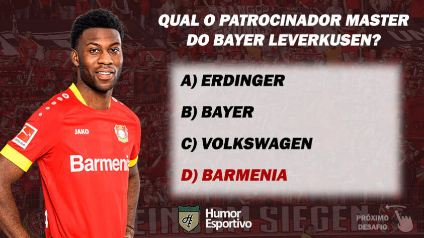 A seguradora Barmenia é a grande patrocinadora do Bayer Leverkusen desde 2016. O acordo atual será válido até o final da temporada 2023/2024.
