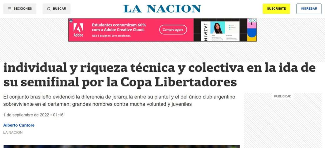 Também na Argentina, o La Nación fez um artigo avaliando as qualidades do time do Flamengo. Foi destacada a "riqueza técnica e coletiva" do Rubro-Negro diante de um Vélez aplicado, mas com diversos jovens.