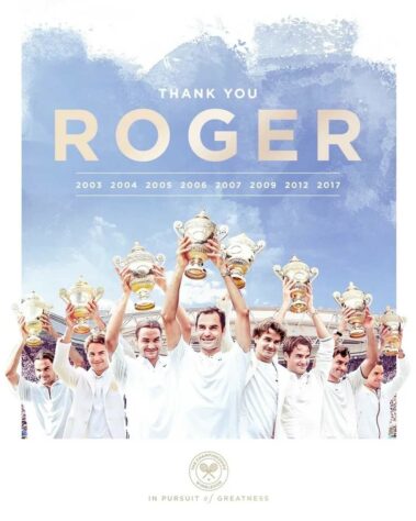 O torneio de tênis Wimbledom agradeceu a Roger Federer, colocando os anos em que o tenista foi vencedor da competição.