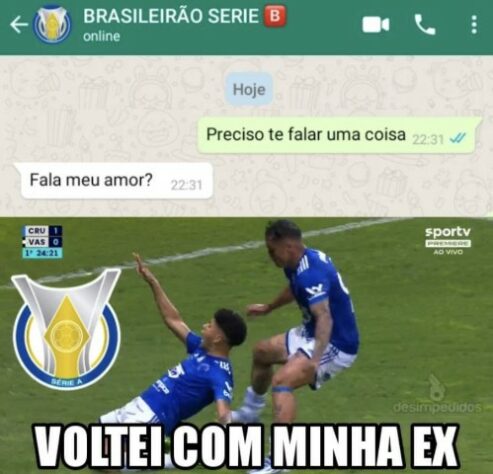 Após vitória sobre o Vasco, Cruzeiro garante vaga na Série A e torcedores fazem memes na web.