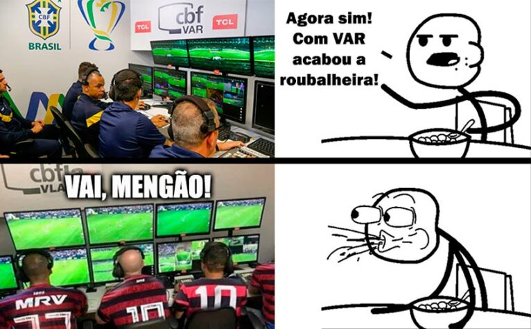 Torcedores ironizam decisão da arbitragem em gol de empate do Flamengo contra o Goiás.